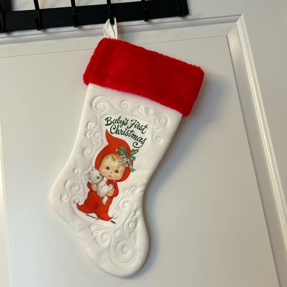 Vintage Christmas Stocking Baby's First Christmas